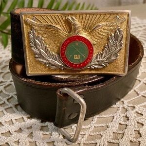 Vintage Eagle And Crest Military Academy Buckle Leather Belt